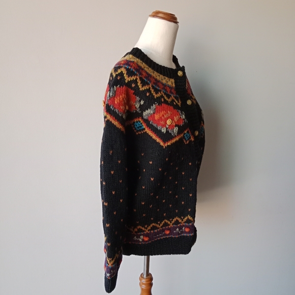 VINTAGE WOOL Black Button Up Jumper - Picture 4 of 7